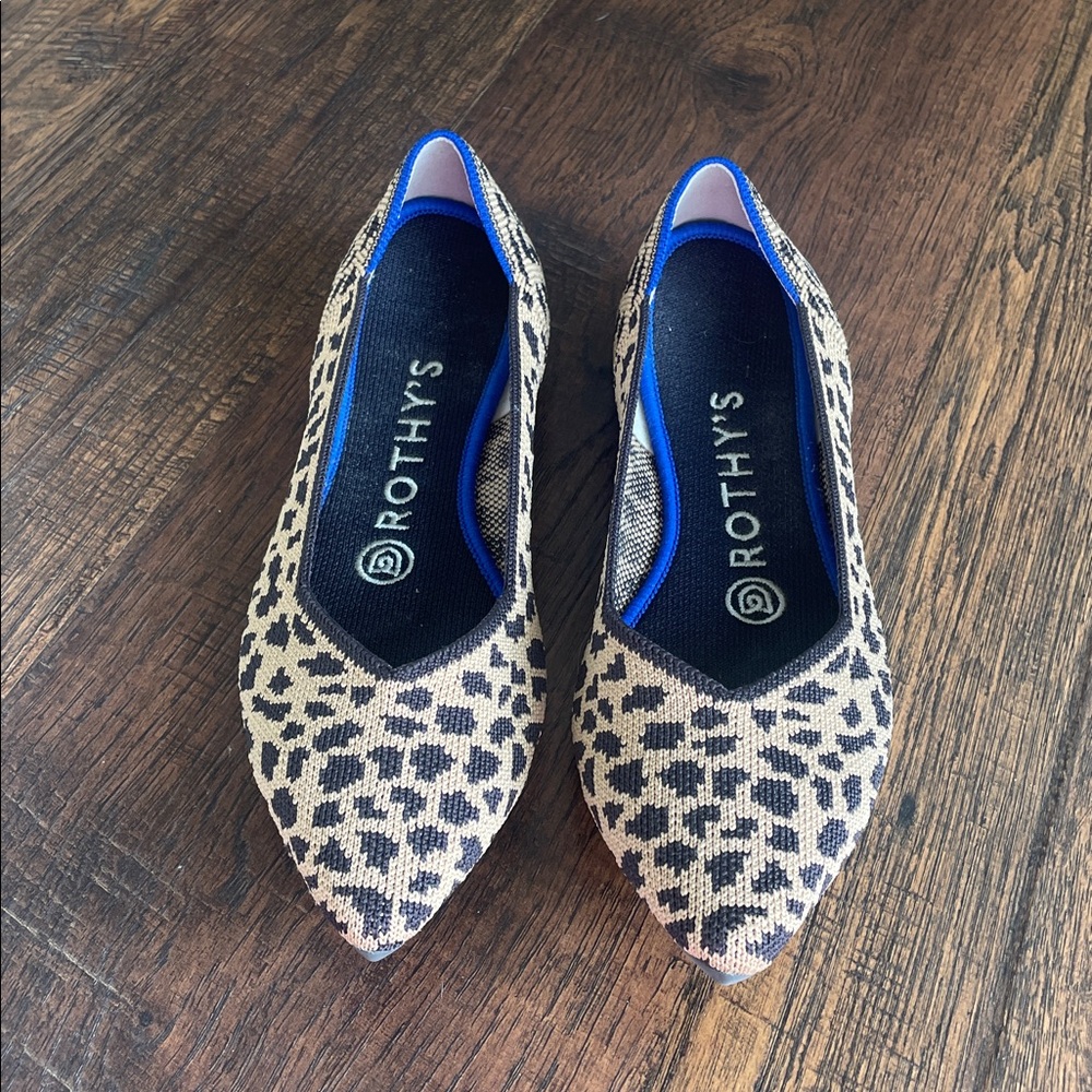 Rothy's Animal Print Flats with Blue Trim